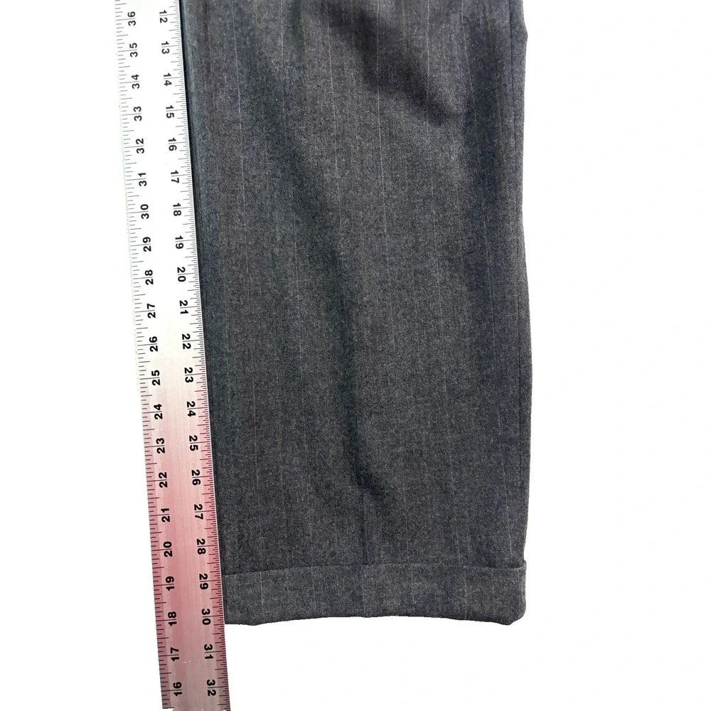 vtg USA Made 46R 40x30 Gray‎ Tan Stipe Flannel Wool 2pc Pant Suit Pleated Cuffed